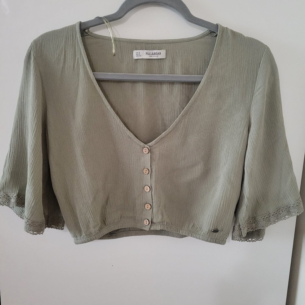 Pull&Bear Olive Green Top